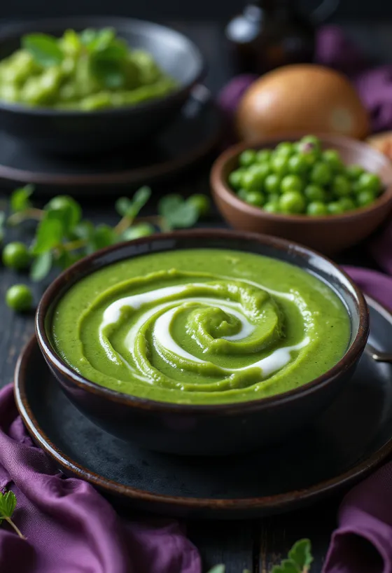 Mynte-ærte-sauce serveret