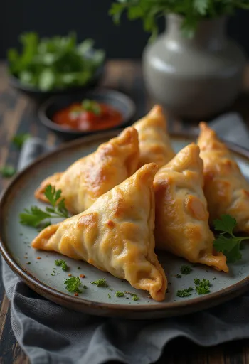 Sambusa med krydret lammekød, friskbagt og sprød