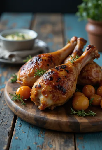 Smoked turkey legs serveret på en rustik tallerken