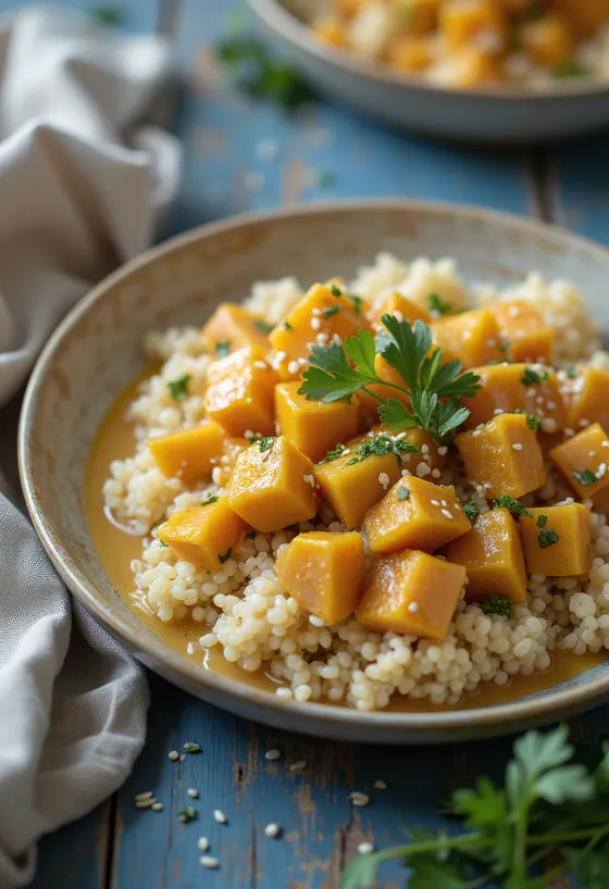 Græskar og quinoa curry med tahin