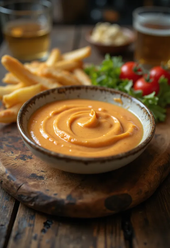 Chipotle-mayonnaise serveret med pommes frites