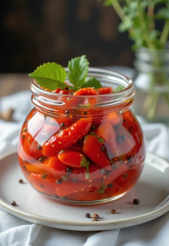 Syltet pimento-peberfrugt serveret i glas