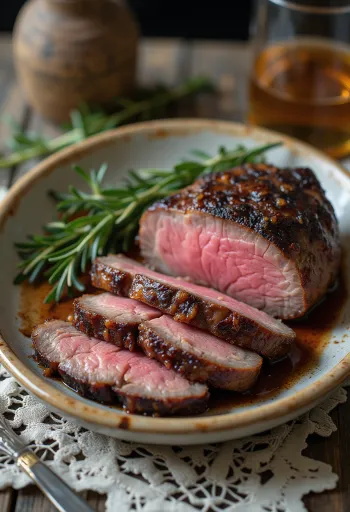 Smoked Venison Steak, røget krondyrsteak med stegte grøntsager og rosmarin