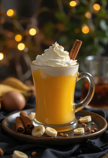 Banan-mango cider serveret i glas