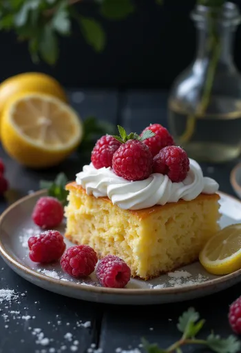 Citron-hindbær kage med frisk frugt