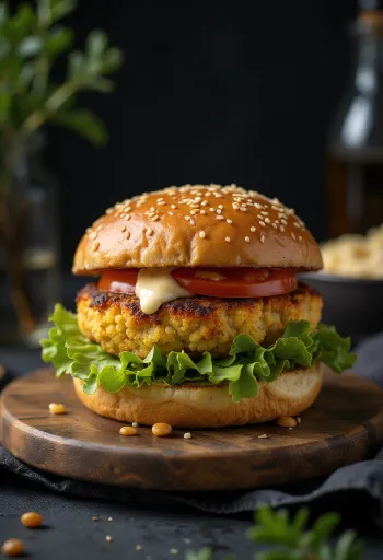 Vegansk blomkålsburger serveret