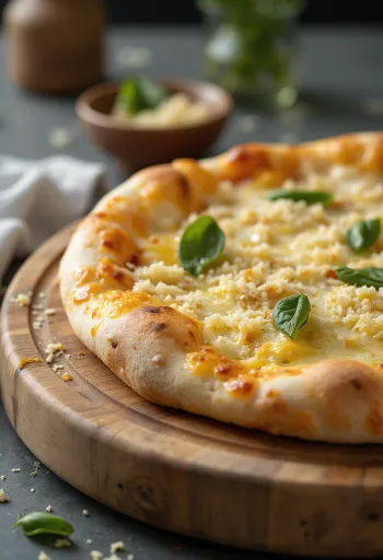 Hvid pizza serveret med ricotta, mozzarella og friske krydderurter