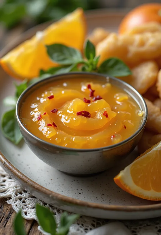 Krydret appelsin-lime sauce serveret