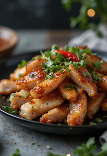 Grillede svineører serveret med koriander