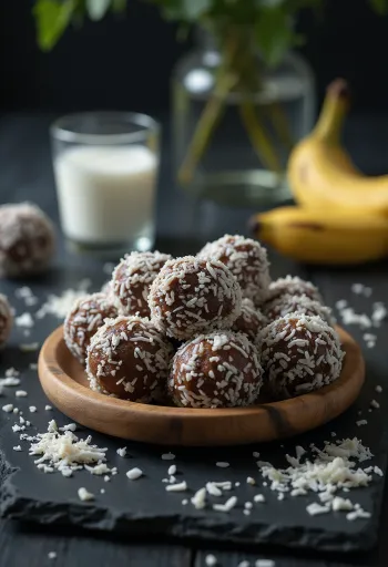 Banan-kokoskugler serveret i en skål