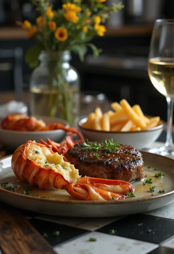 Grillet hummer og steak, luksus surf and turf ret