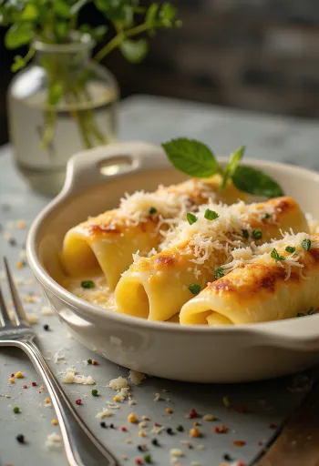Kartoffel og parmesan cannelloni bagt til en gylden skorpe