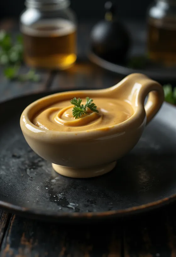 Senneps-ølsauce serveret