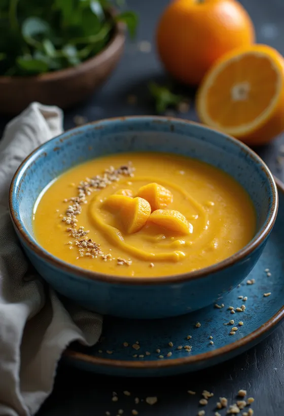 Appelsin-ingefærsuppe serveret