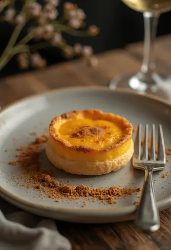 Queijada de abóbora (græskar) kage, pyntet med kanel og sukker