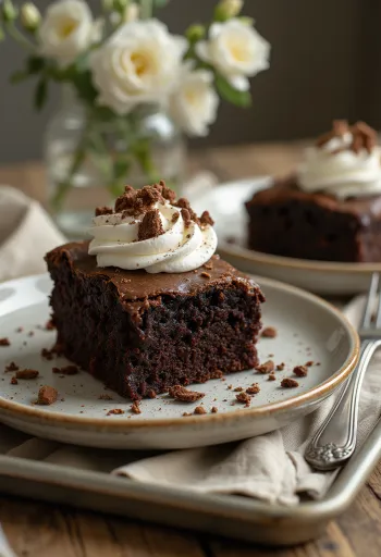 Chokolade brownie kage med flødeskum og chokoladespåner