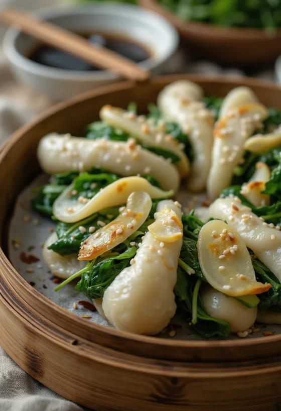 Bao bun med hvidløg og spinat serveret