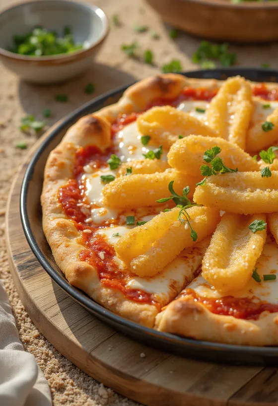 Japansk pizza med tempuragrøntsager