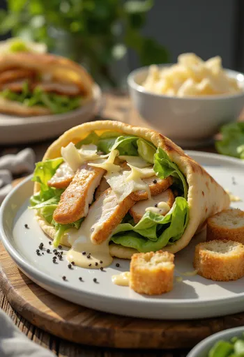 Kylling caesar salat pita med croutoner og dressing
