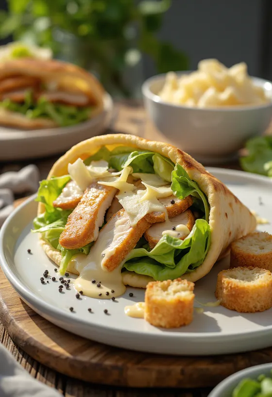 Kylling caesar salat pita med croutoner og dressing