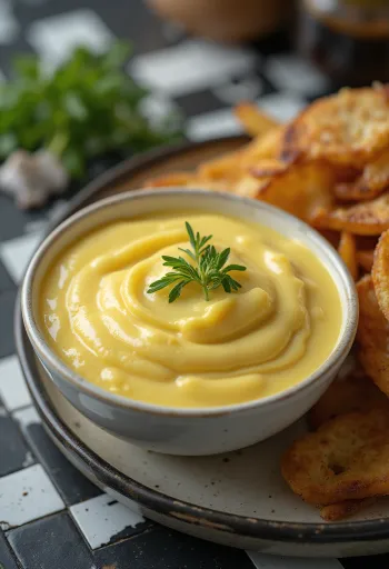 Senneps-hvidløgssauce serveret med grillet kød