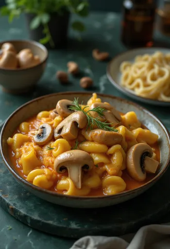 Cremet champignonpaprikash serveret med frisk persille og spätzle
