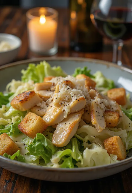 Klassisk Cæsarsalat med sprøde croutoner og parmesanost