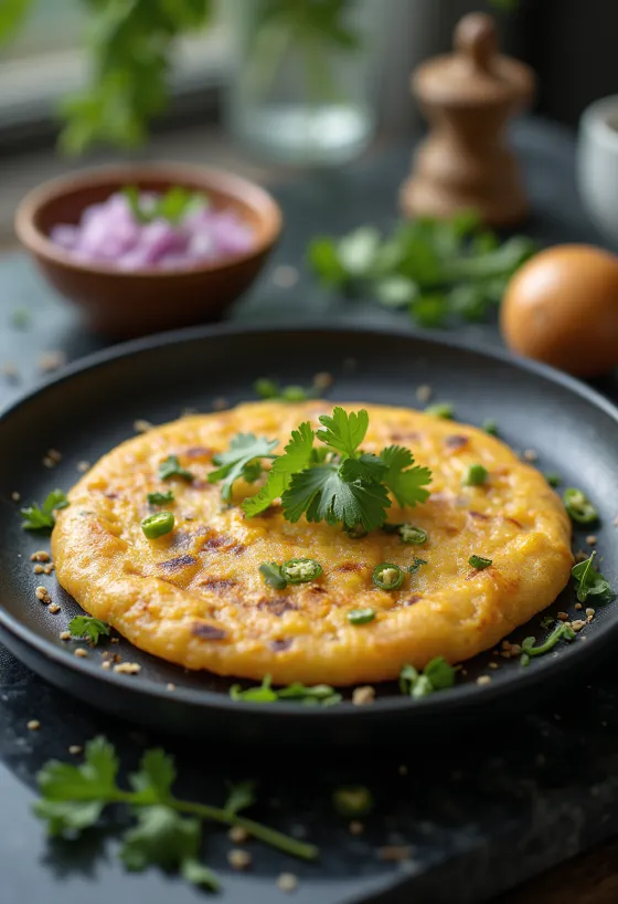 Rava Chilla, serveret med grøntsager og yoghurt