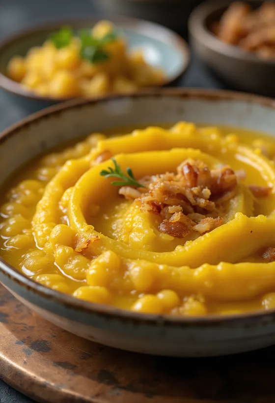 Stuvning af gule ærter med frisk persille og sprødt tilbehør