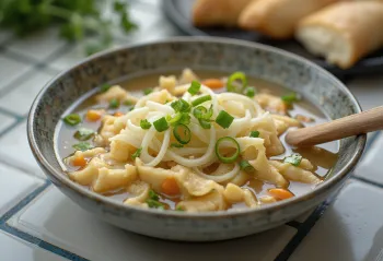 Sujebi med forårsløg, serveret med friske krydderurter og creme fraiche