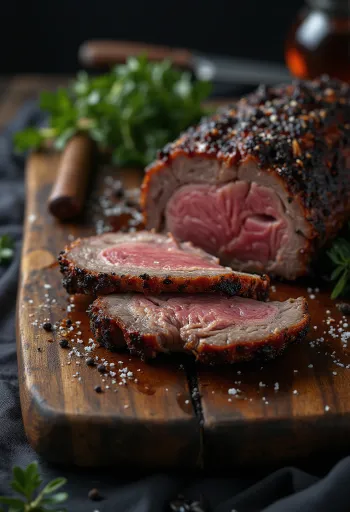 BBQ-oksebryst serveret trevlet og med pommes frites