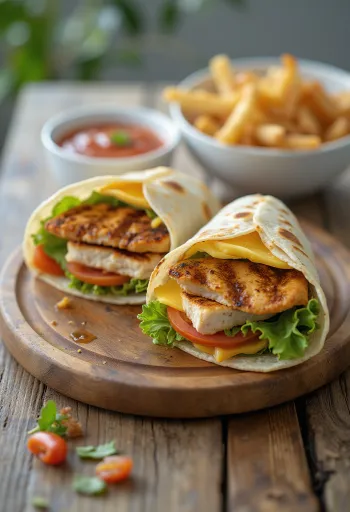 Kyllingewrap med friske grøntsager, grillet kyllingebryst og yoghurtdressing