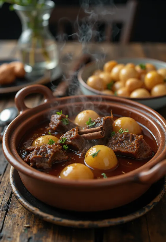 Stifado serveret