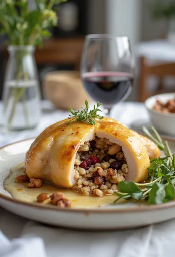 Stuffed quail with wild rice serveret på en tallerken