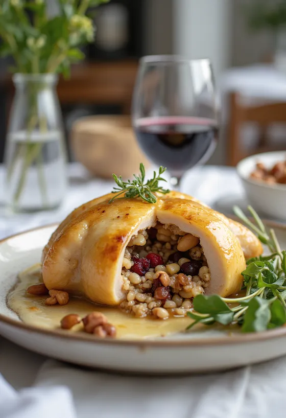 Stuffed quail with wild rice serveret på en tallerken