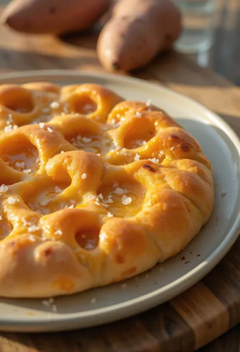 Sødkartoffel-focaccia serveret