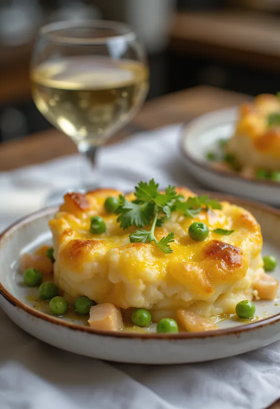 Fiskepie med røget ost, gyldenbrun cremet kartoffel og fiskefyld