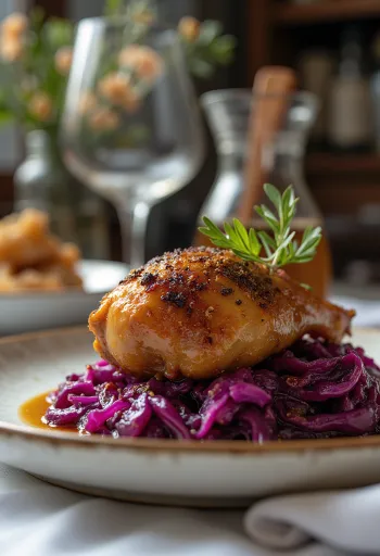 Andelår serveret med braiseret rødkål