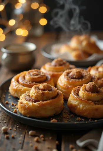Kanelsnegle drysset med flormelis, bagt gyldenbrune