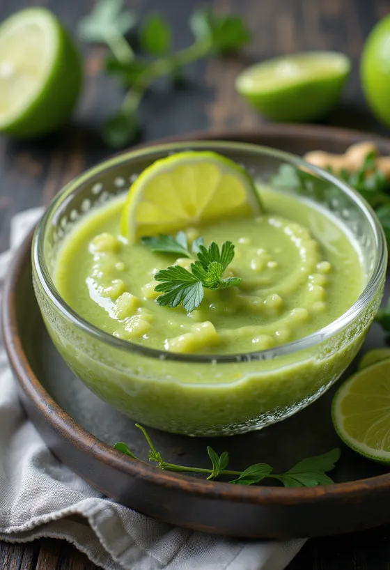 Rosmarin-lime ingefærsauce serveret