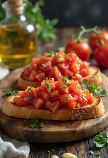 Vegansk bruschetta med tomat serveret