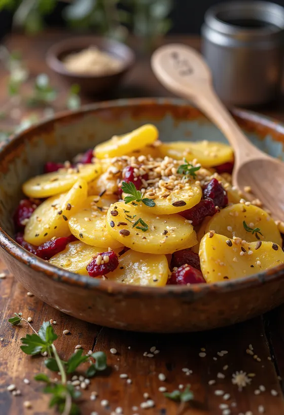 Vegansk kartoffelfad med rødbede