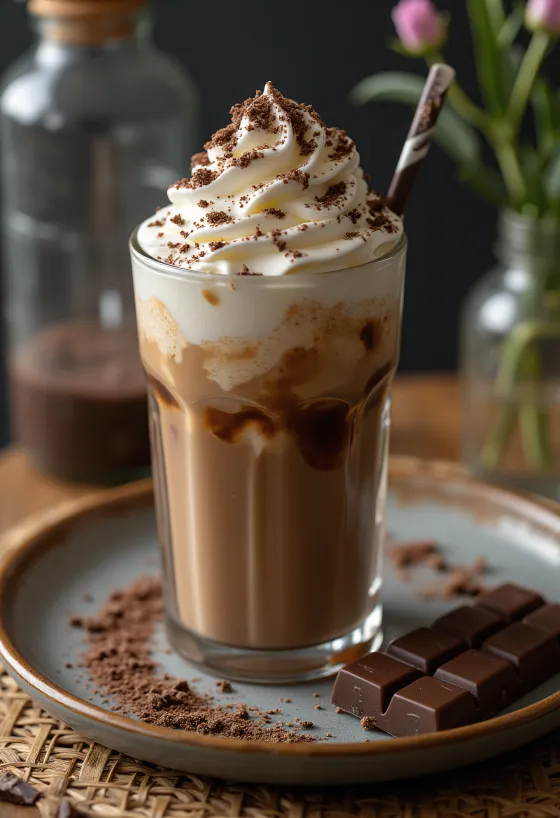 Chokolade frappé serveret