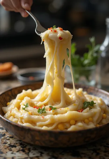 Elarji med chili, georgisk majsgrød med ost, kogt til den er elastisk