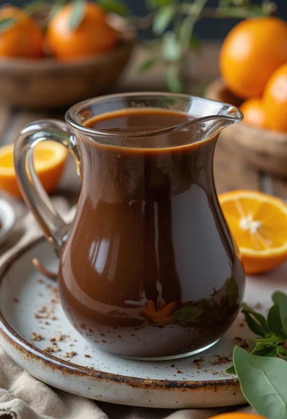 Appelsin-chili-chokoladesauce serveret