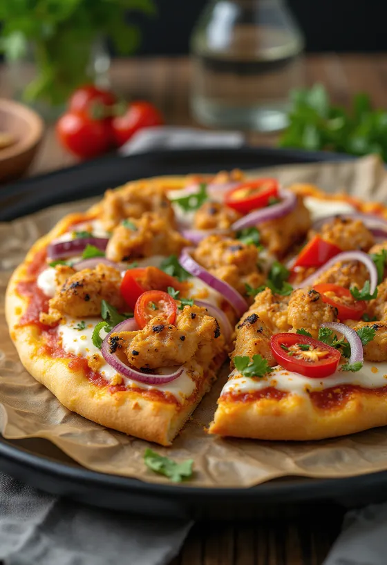 Ghanaian stil pizza med krydret kylling