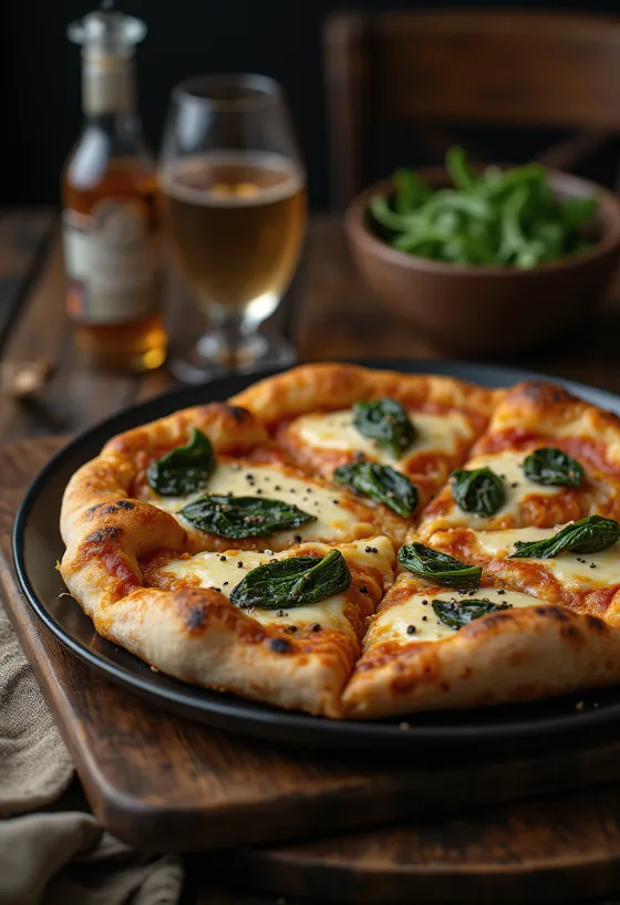 Tibetansk pizza serveret med yak-ost og frisk spinat