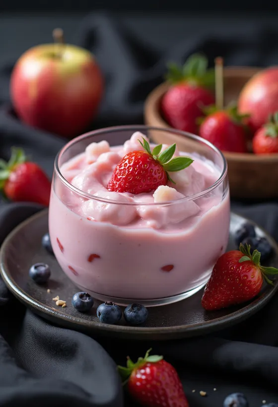 Probiotisk Jordbær-æble yoghurt, forfriskende og sund drik
