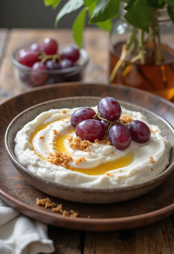 Probiotisk krydret drueyoghurt med friske mynteblade