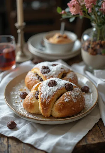 Punch-chokolade Stollen i skiver drysset med flormelis